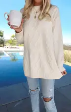 Canyon Tunic Sweater ~ Cream Fuzzy Knit(XS)