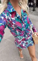 Smith Button Down ~ Magenta Blooms(XS)