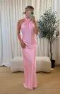 Jasmine Halter Maxi Dress ~ Light Pink Luxe Satin(XXS)