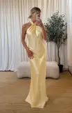 Jasmine Halter Maxi Dress ~ Pale Yellow Luxe Satin