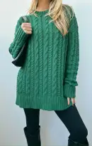 Day to Day Tunic Sweater ~ Emerald Cable Knit(XS)