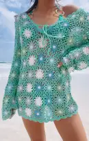 Vacay Mini Coverup ~ Blue Multi Floral Crochet(XXS)