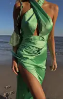 Adele Halter Maxi Dress ~ Kiwi Luxe Satin(XS)
