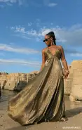 Paros Maxi Dress ~ Pleated Gold(XS)