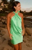 Jasmine Tie Mini Dress ~ Kiwi Luxe Satin(XS)