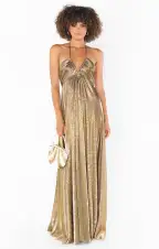 Paros Maxi Dress ~ Pleated Gold(XS)