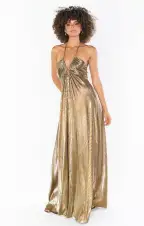 Paros Maxi Dress ~ Pleated Gold(XS)