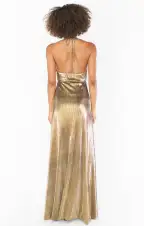 Paros Maxi Dress ~ Pleated Gold(XS)