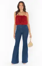 She Cute Top ~ Red Faux Feathers(XS)