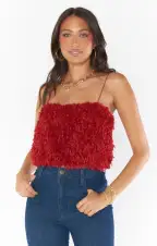 She Cute Top ~ Red Faux Feathers(XS)