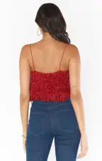 She Cute Top ~ Red Faux Feathers(XS)
