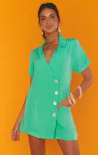 Bicoastal Blazer Romper ~ Seafoam Linen(XS)