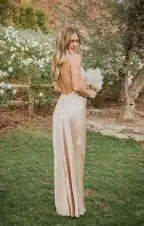 Jasmine Halter Maxi Dress ~ Champagne Luxe Satin(XXS)