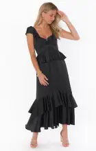 Reese Ruffle Dress ~ Black Luxe Satin(XXS)