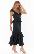 Reese Ruffle Dress ~ Black Luxe Satin(XXS)