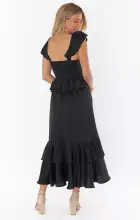 Reese Ruffle Dress ~ Black Luxe Satin(XXS)