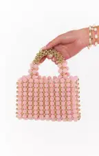 Bethany Beaded Bag ~ Light Pink/Gold