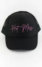 Hot Mess Trucker Hat ~ Black & Hot Pink(OS)