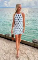 Happy Halter Mini Dress ~ Blue Multi Crochet(XS)