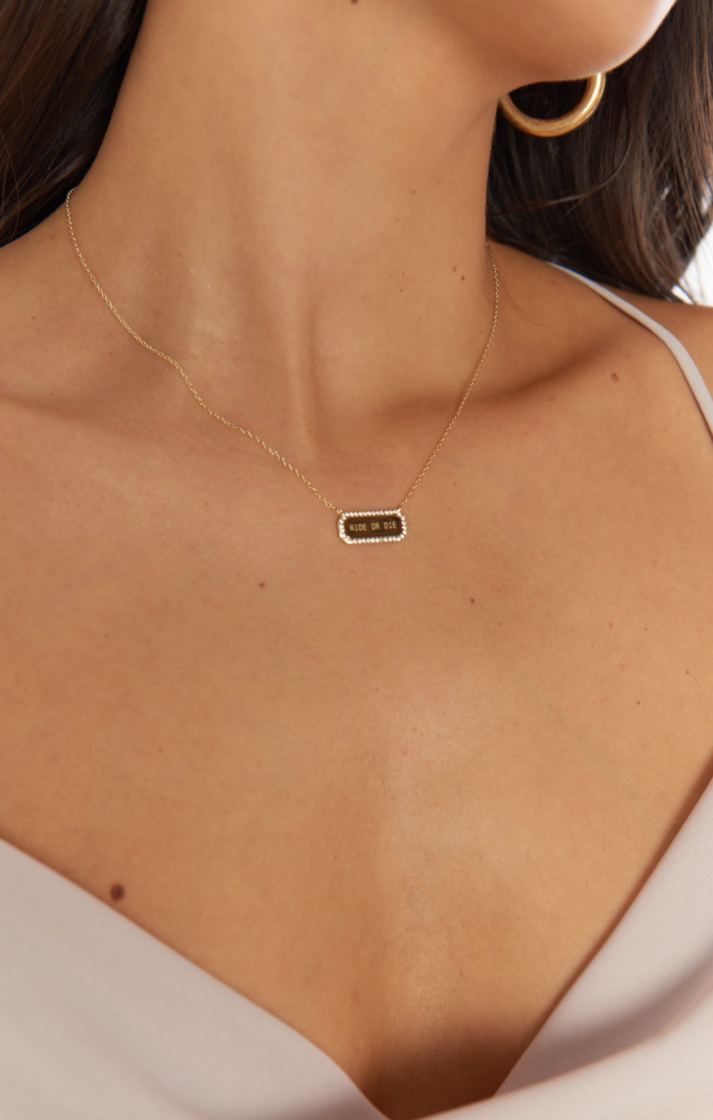 Rhinestone Ride or Die Necklace ~ 14K Gold Plated(OS)
