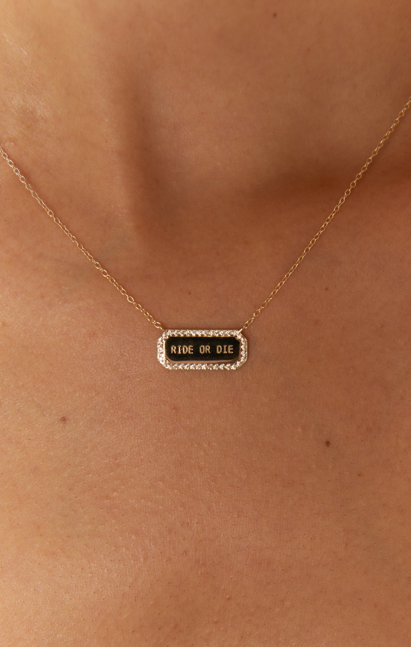 Rhinestone Ride or Die Necklace ~ 14K Gold Plated(OS)