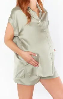 Best Day Button Up ~ Moss Green Luxe Satin(XXS)