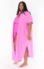 Buoy Button Down Dress ~ Hot Pink Crinkle Flow(XS)