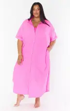 Buoy Button Down Dress ~ Hot Pink Crinkle Flow(XS)