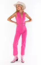 Jacksonville Cropped Jumpsuit ~ Hot Pink Denim(XS)