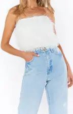 She Cute Top ~ White Faux Feathers(XS)