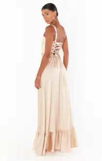Clarissa Corset Dress ~ Champagne Luxe Satin(XXS)