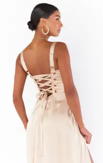 Clarissa Corset Dress ~ Champagne Luxe Satin(XXS)