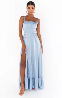 Clarissa Corset Dress ~ Steel Blue Luxe Satin(XXS)