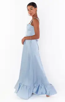 Clarissa Corset Dress ~ Steel Blue Luxe Satin(XXS)