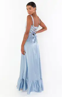 Clarissa Corset Dress ~ Steel Blue Luxe Satin(XXS)