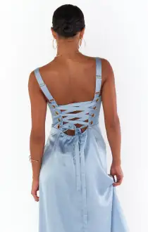 Clarissa Corset Dress ~ Steel Blue Luxe Satin(XXS)