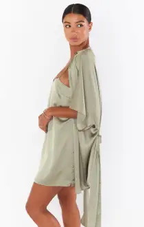 First Look Robe ~ Moss Green Luxe Satin(XXS)