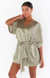 First Look Robe ~ Moss Green Luxe Satin(XXS)