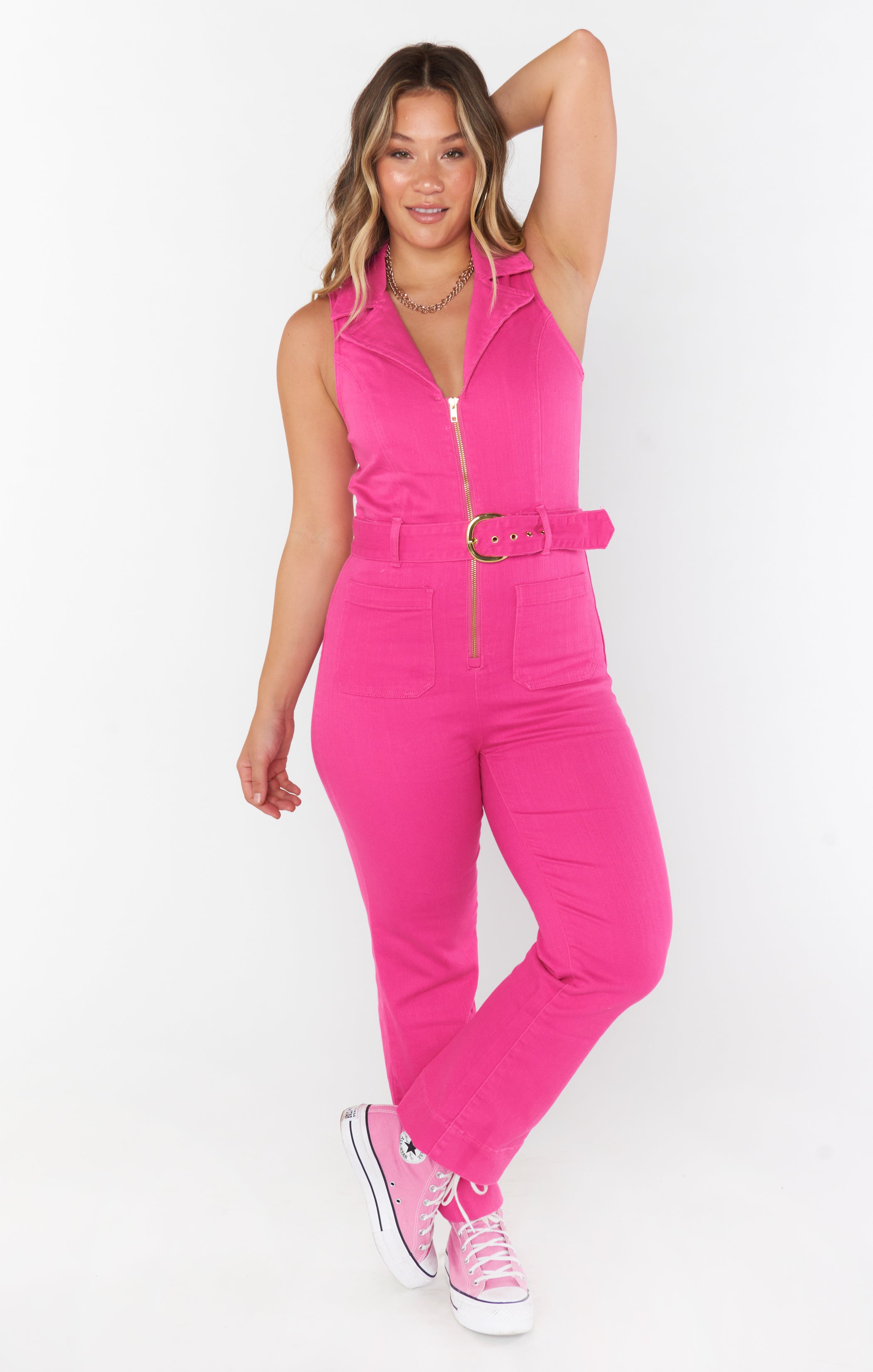 Jacksonville Cropped Jumpsuit ~ Hot Pink Denim(XS)