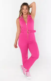 Jacksonville Cropped Jumpsuit ~ Hot Pink Denim(XS)