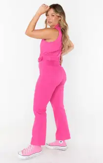 Jacksonville Cropped Jumpsuit ~ Hot Pink Denim(XS)