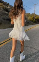 Cyrus Mini Dress ~ White With Fringe(XXS)