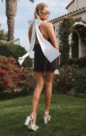 Lisa Mini Dress ~ Black and White Luxe Satin