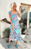 Reese Ruffle Dress ~ Hibiscus Punch Crinkle(XS)