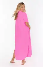 Buoy Button Down Dress ~ Hot Pink Crinkle Flow(XS)