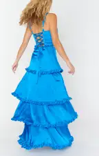 Lady Corset Dress ~ Blue Luxe Satin(XS)