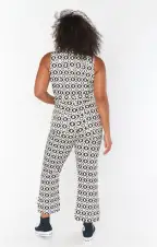 Jacksonville Cropped Jumpsuit ~ Neutral Geo Denim(XS)