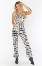 Jacksonville Cropped Jumpsuit ~ Neutral Geo Denim(XS)
