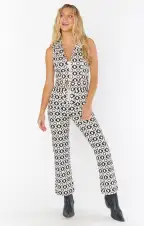 Jacksonville Cropped Jumpsuit ~ Neutral Geo Denim(XS)