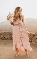 Samantha Ruffle Wrap Dress ~ Rose Gold Luxe Satin